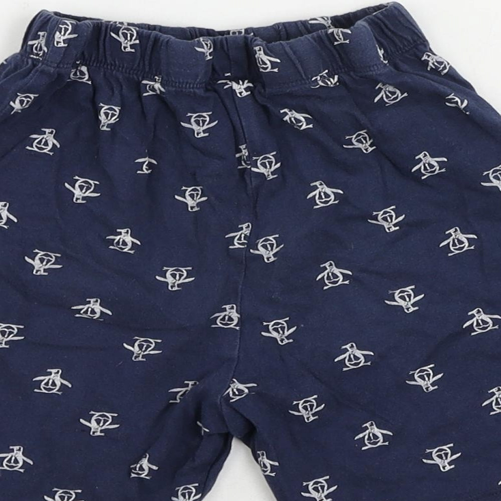 Penguin Boys Blue Geometric Cotton Sweat Shorts Size 5-6 Years Regular - Elastic Waist