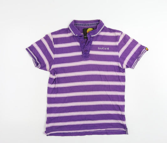 SoulCal&Co Mens Purple Striped Cotton Polo Size M Collared Button - Logo