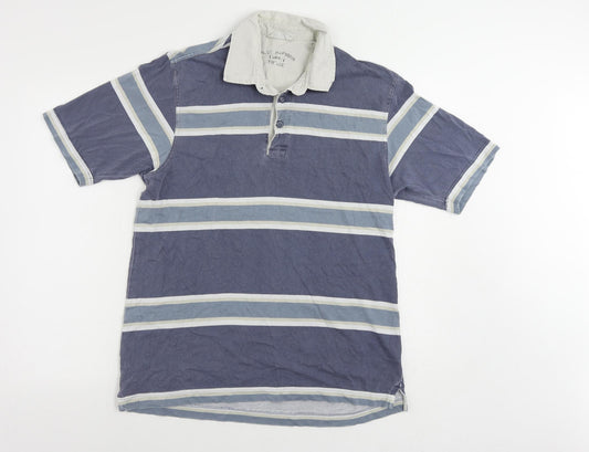 Blue Harbour Mens Blue Striped Cotton Polo Size S Collared Button