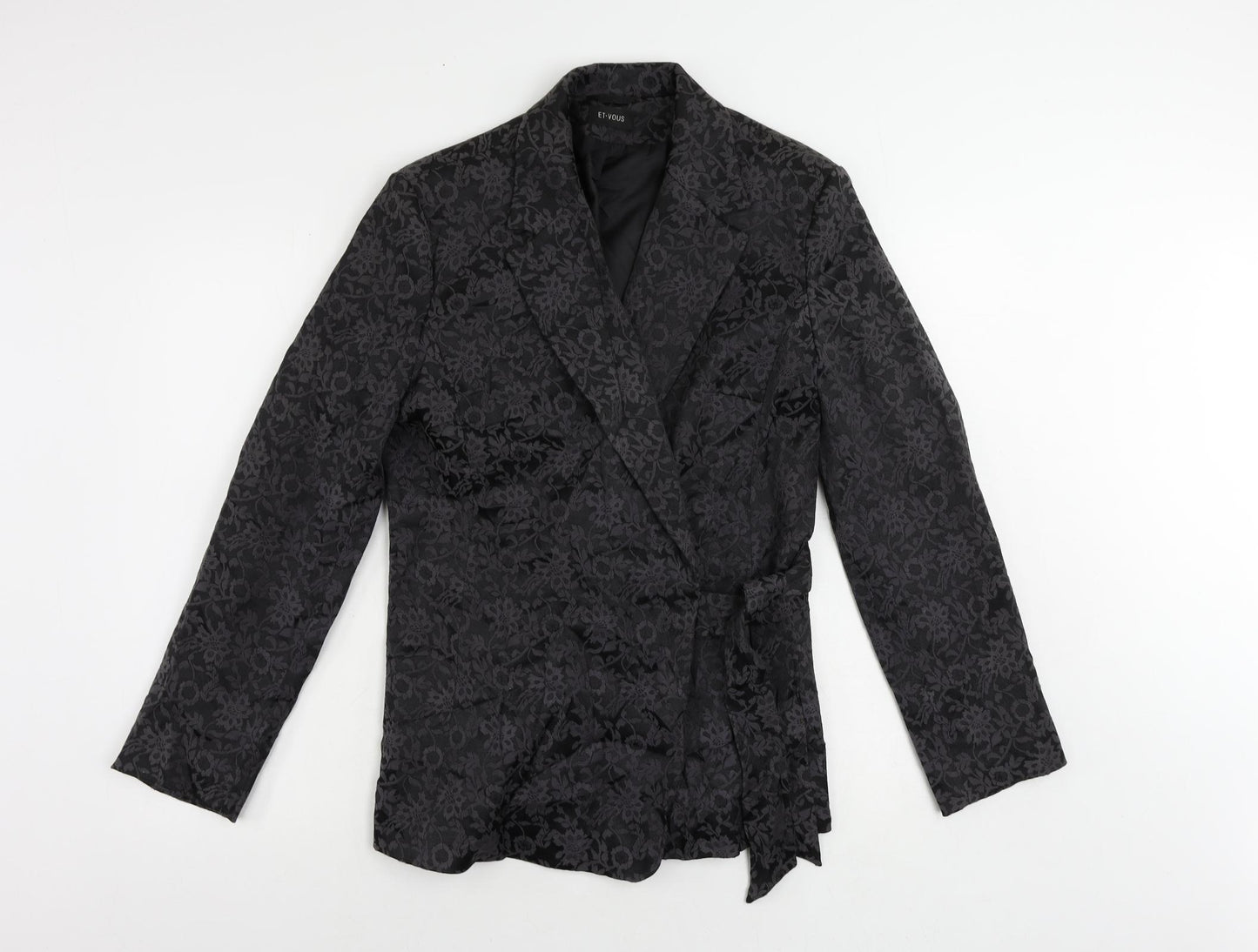 Et Vous Womens Black Floral Jacket Blazer Size 14 Tie