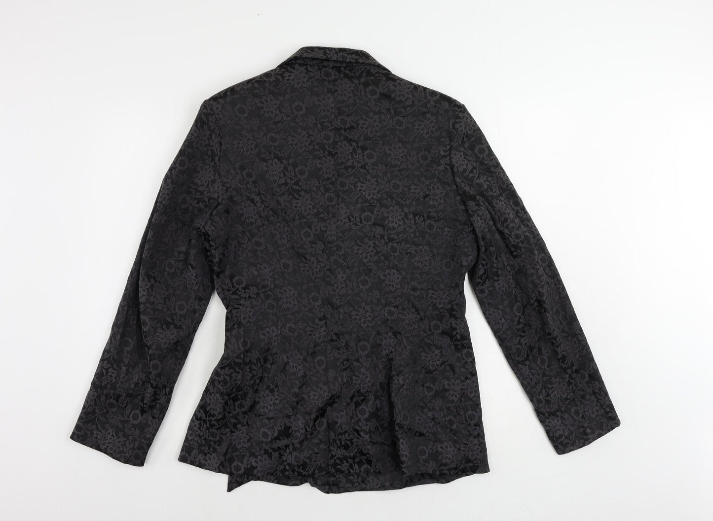 Et Vous Womens Black Floral Jacket Blazer Size 14 Tie