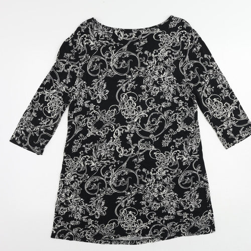 NEXT Womens Black Floral Viscose Tunic Blouse Size 16 Boat Neck - Lace Detail