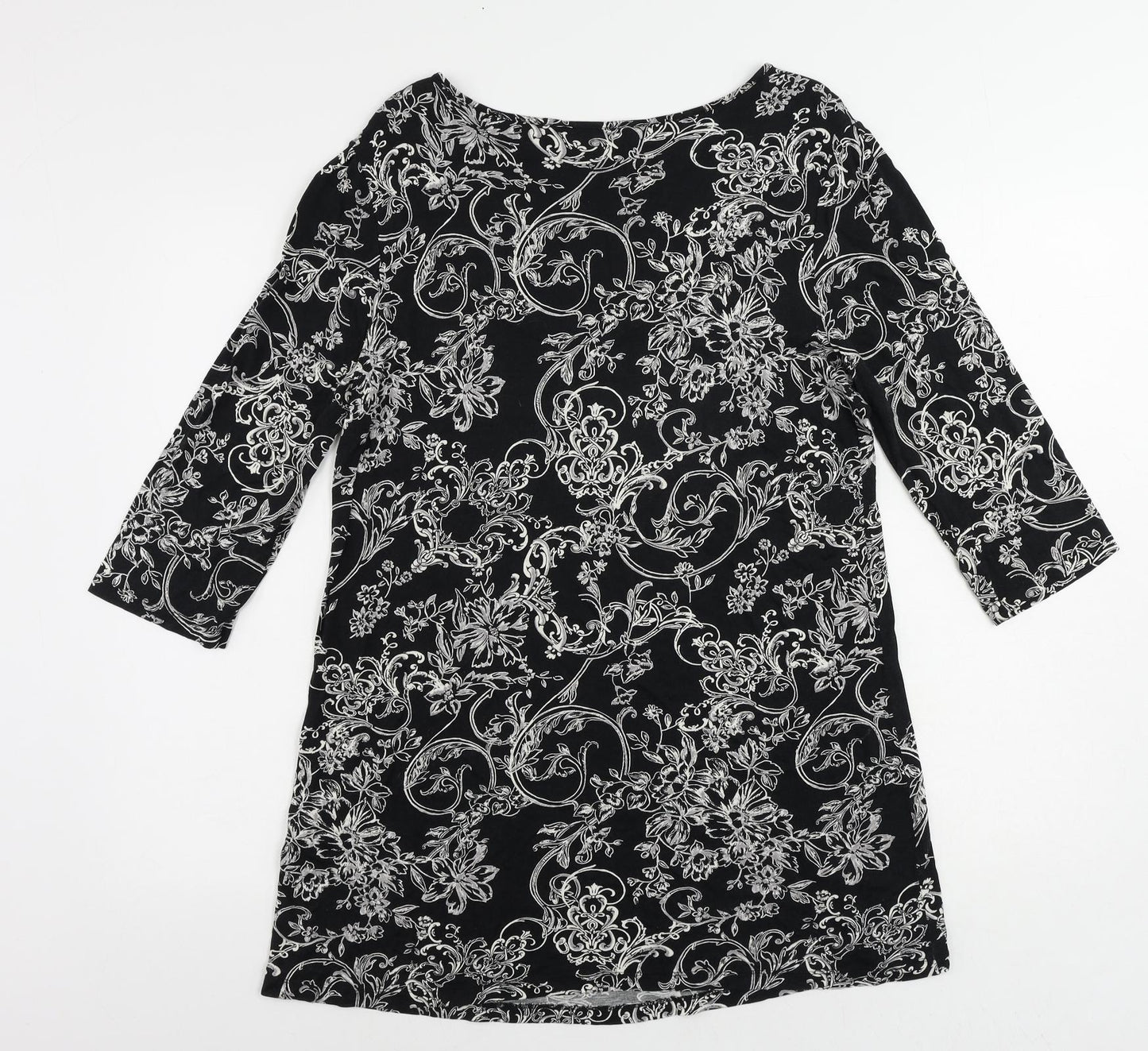 NEXT Womens Black Floral Viscose Tunic Blouse Size 16 Boat Neck - Lace Detail