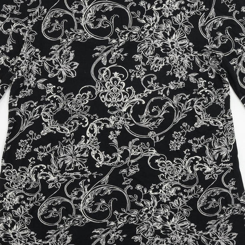 NEXT Womens Black Floral Viscose Tunic Blouse Size 16 Boat Neck - Lace Detail