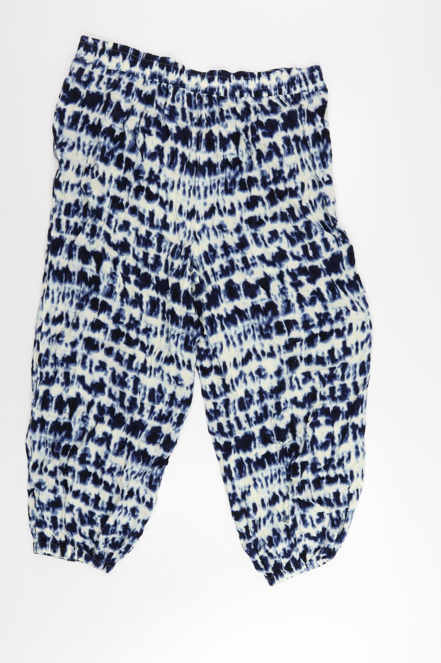 NEXT Womens Blue Geometric Viscose Trousers Size L L25 in Regular Drawstring - Elastic Waist