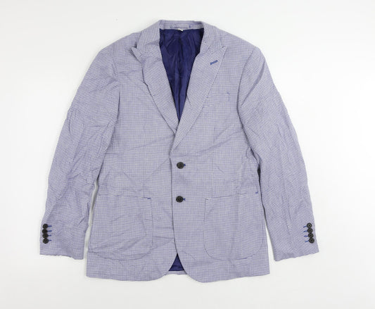 Marks and Spencer Mens Blue Geometric Linen Jacket Blazer Size 38 Regular