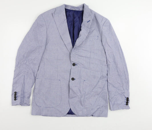 Marks and Spencer Mens Blue Geometric Linen Jacket Blazer Size 38 Regular