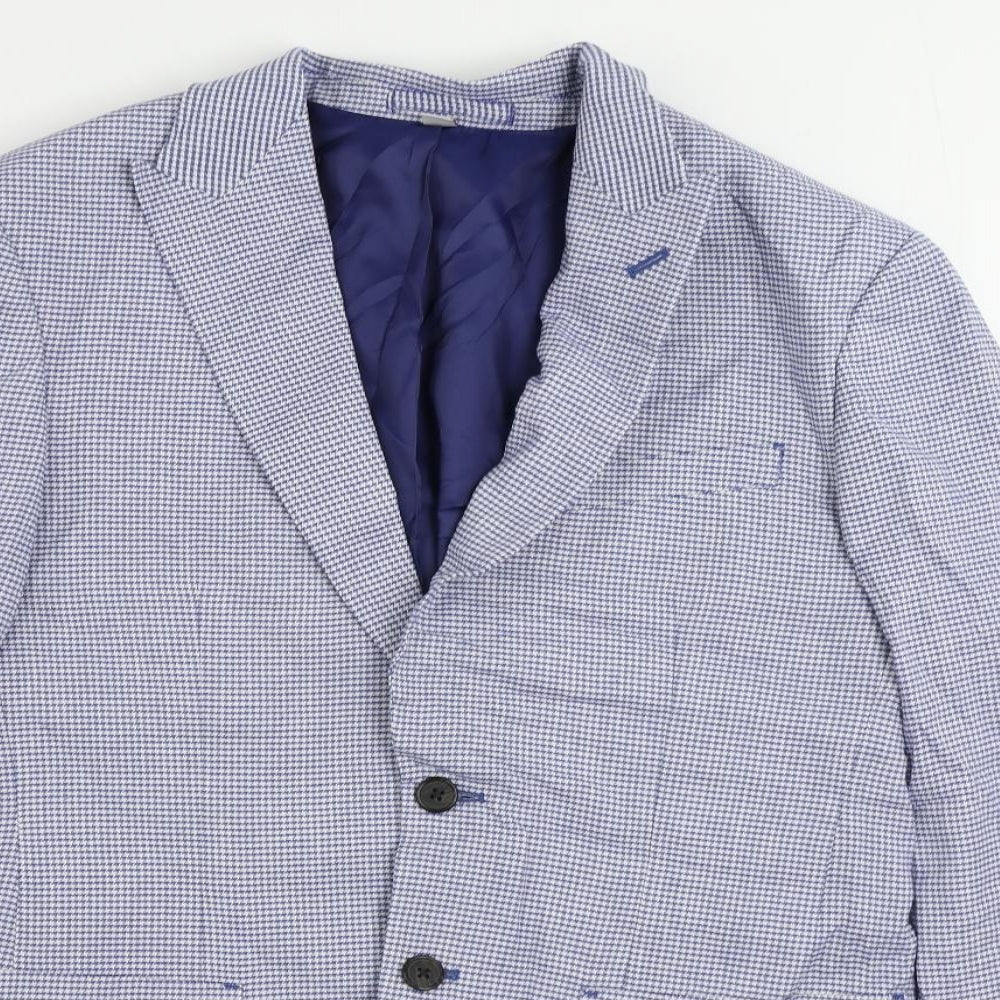 Marks and Spencer Mens Blue Geometric Linen Jacket Blazer Size 38 Regular