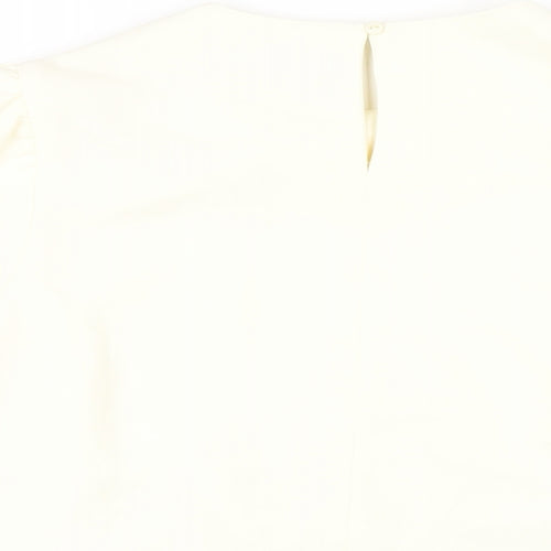 Jaeger Womens Ivory Polyester Basic Blouse Size 14 Round Neck