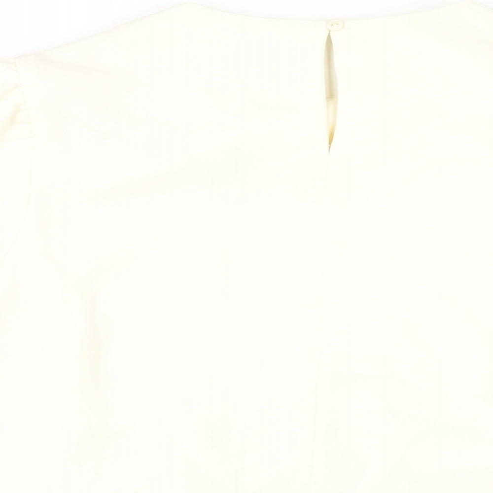 Jaeger Womens Ivory Polyester Basic Blouse Size 14 Round Neck