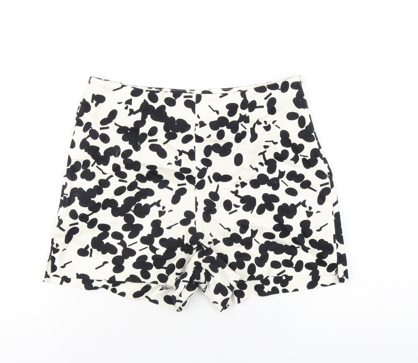 Zara Womens White Geometric Cotton Basic Shorts Size S Regular Zip