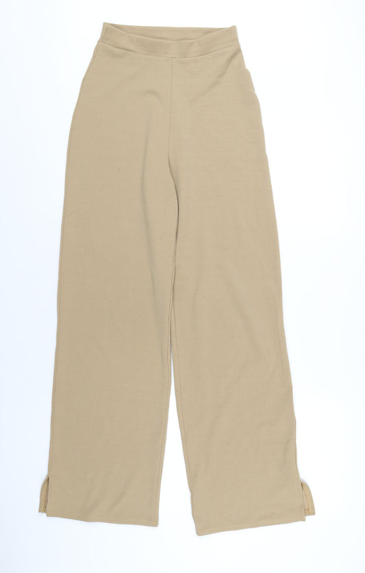 Boohoo Womens Beige Polyester Trousers Size 8 L32 in Regular