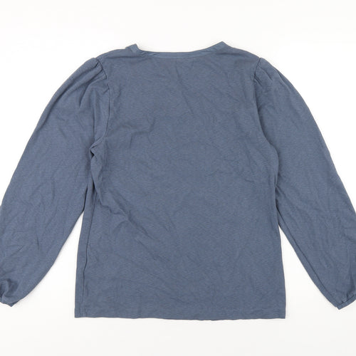 Per Una Womens Blue Cotton Basic Blouse Size 14 Round Neck