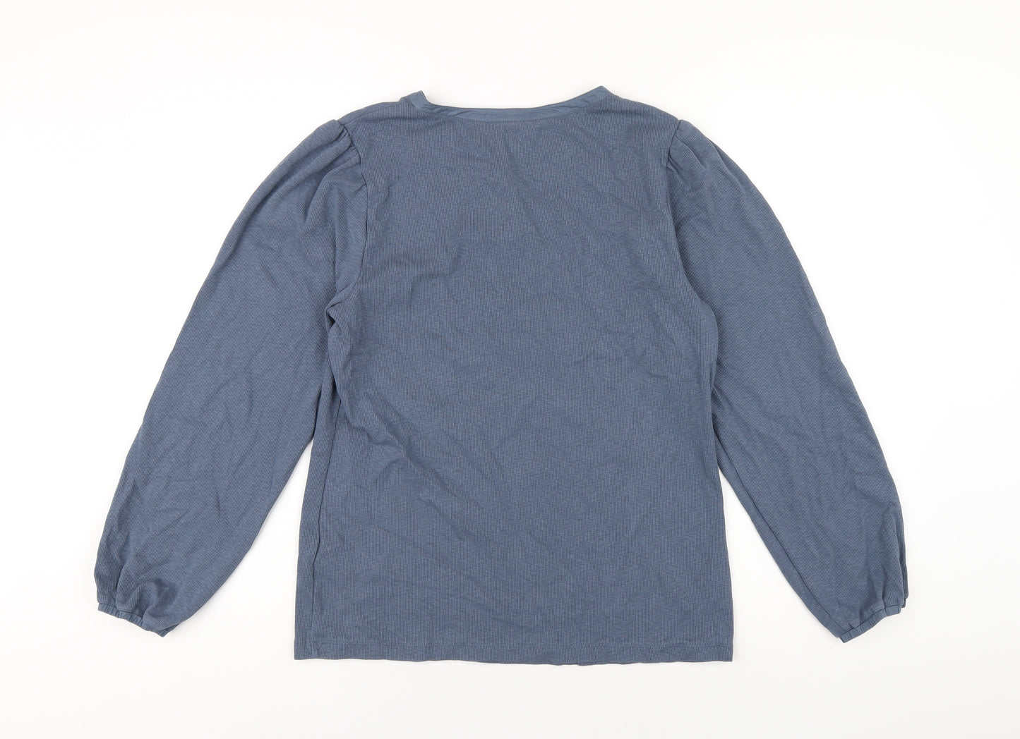 Per Una Womens Blue Cotton Basic Blouse Size 14 Round Neck