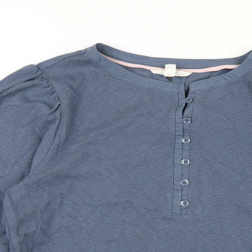 Per Una Womens Blue Cotton Basic Blouse Size 14 Round Neck