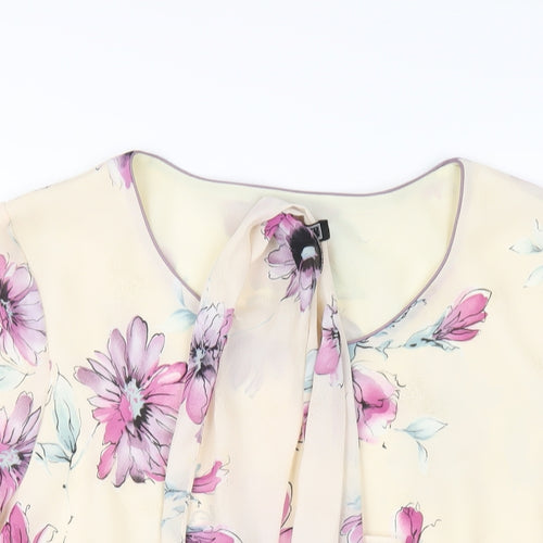 Debenhams Womens Ivory Floral Polyester Basic Blouse Size 18 Round Neck