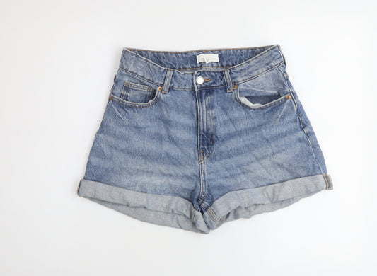 H&M Womens Blue Cotton Mom Shorts Size 10 L3 in Regular Button