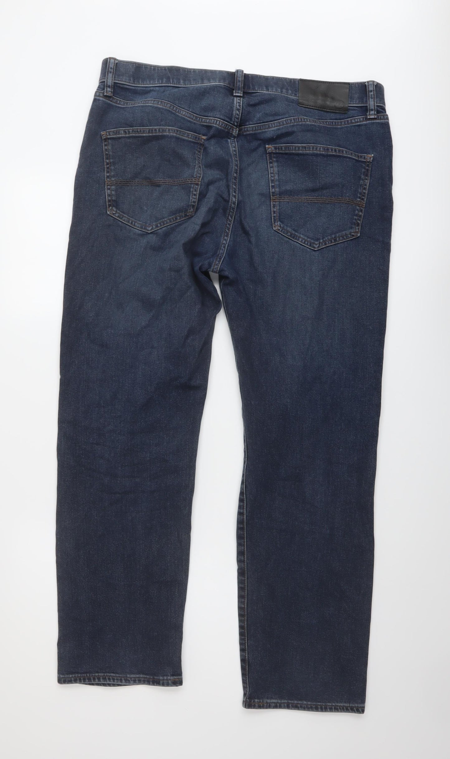 Marks and Spencer Mens Blue Cotton Straight Jeans Size 36 in L29 in Regular Button