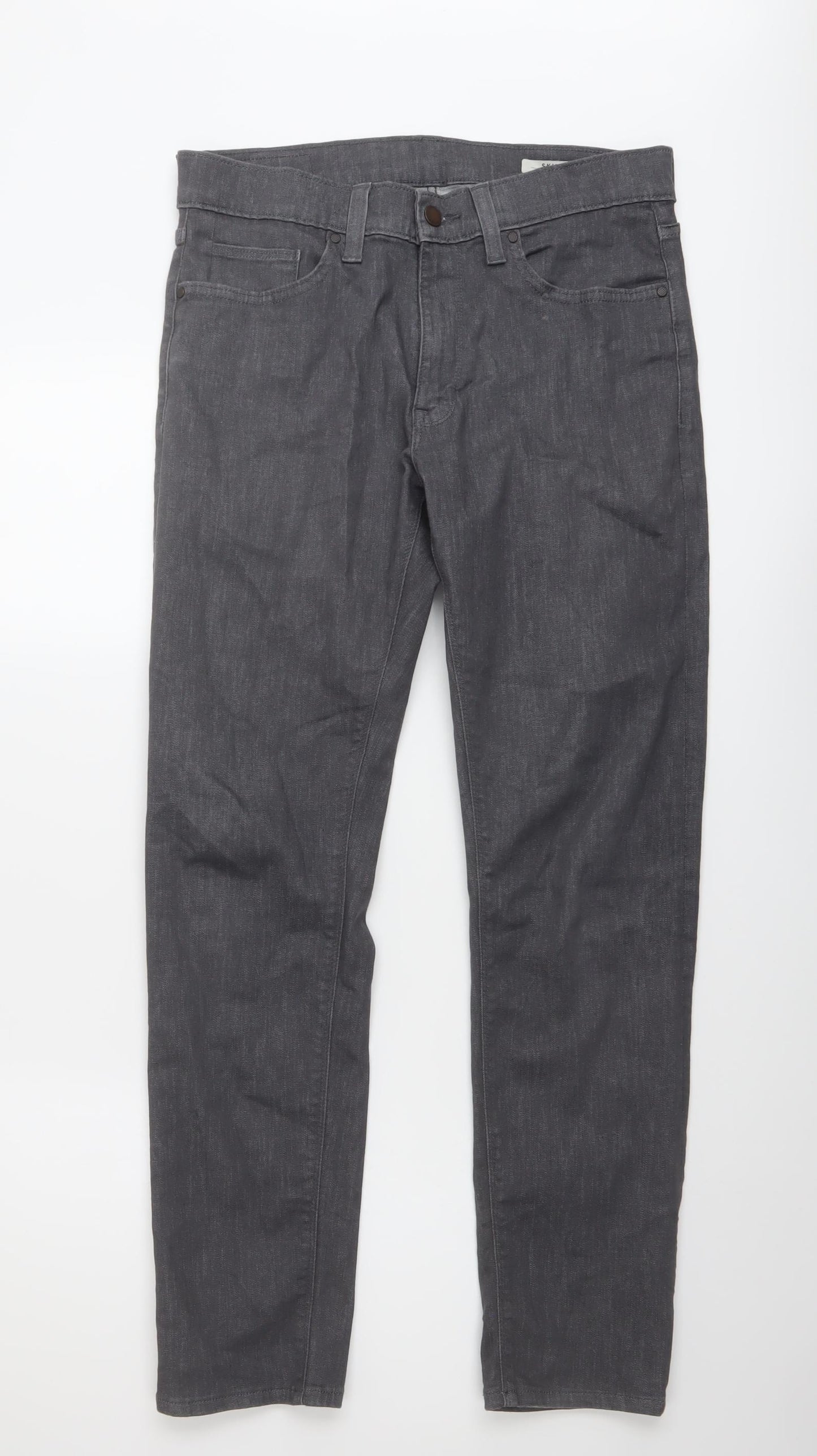 Marks and Spencer Mens Grey Cotton Straight Jeans Size 30 in L29 in Regular Button