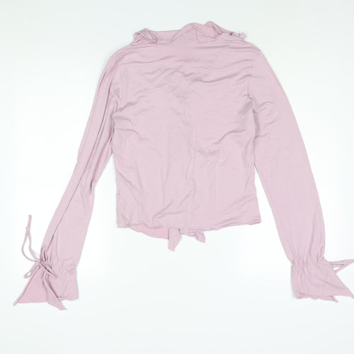 Pe Una Womens Pink Viscose Basic Blouse Size 14 V-Neck - Frill Bow Detail