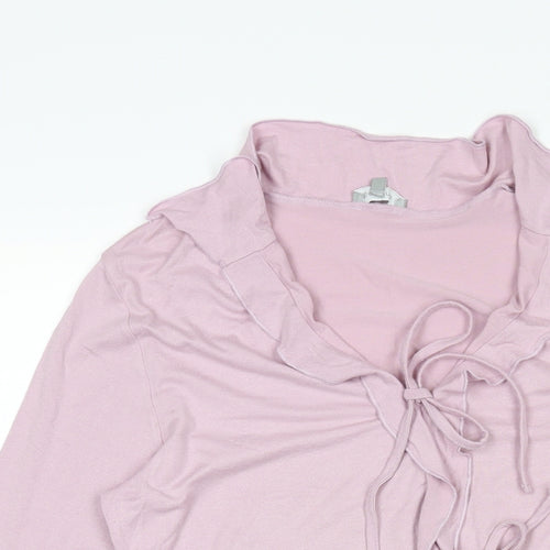 Pe Una Womens Pink Viscose Basic Blouse Size 14 V-Neck - Frill Bow Detail