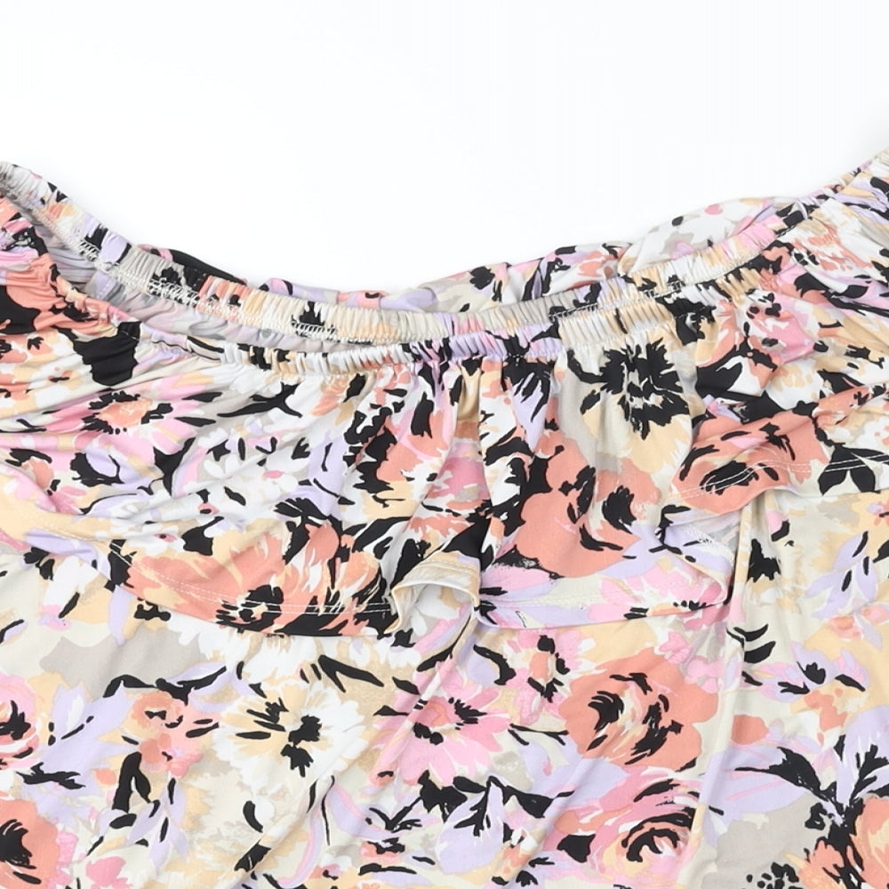 Classic Womens Multicoloured Floral Polyester Basic Blouse Size 18 Boat Neck - Frill