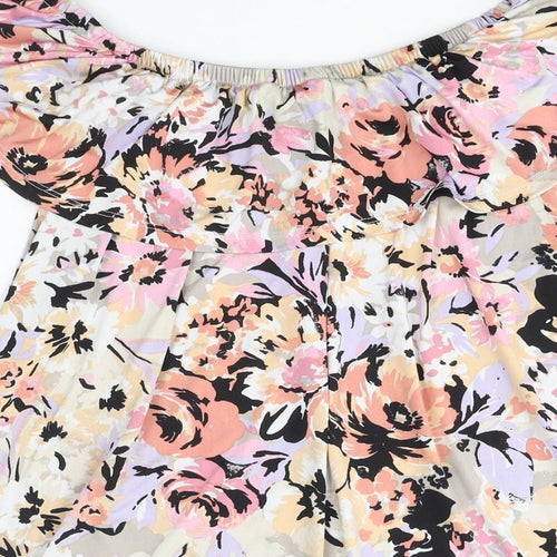 Classic Womens Multicoloured Floral Polyester Basic Blouse Size 18 Boat Neck - Frill