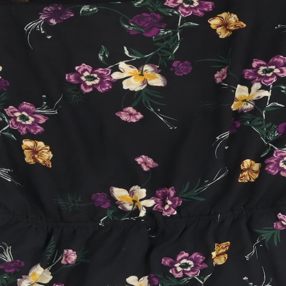 New Look Womens Black Floral Polyester Basic Blouse Size 14 V-Neck - Lace Detail