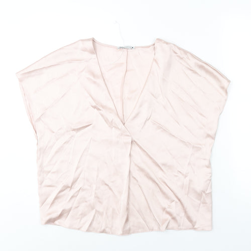 Zara Womens Pink Polyester Basic Blouse Size S V-Neck