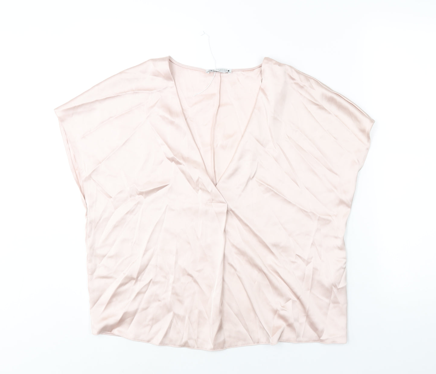 Zara Womens Pink Polyester Basic Blouse Size S V-Neck