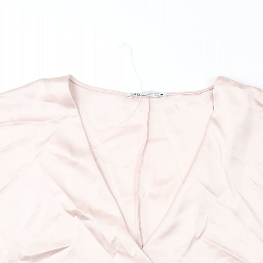 Zara Womens Pink Polyester Basic Blouse Size S V-Neck