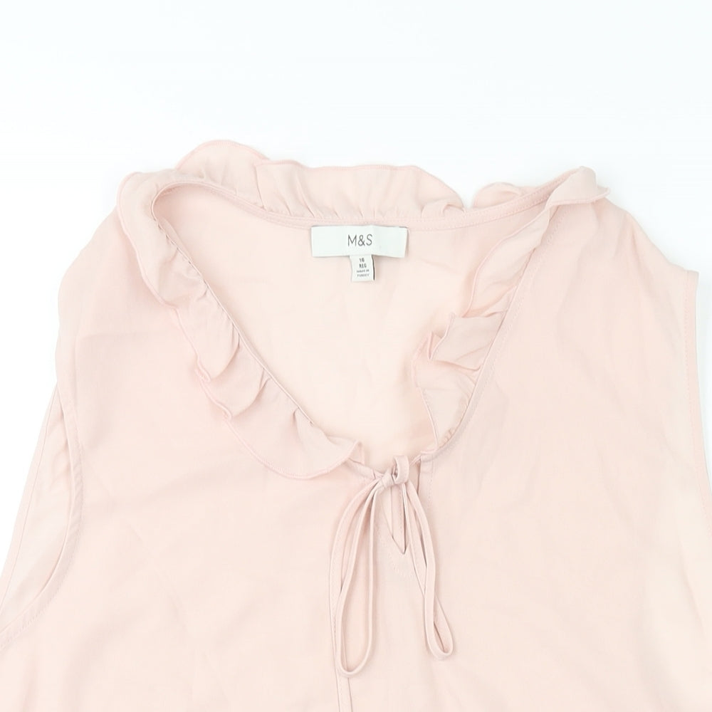 Marks and Spencer Womens Pink Polyester Camisole Blouse Size 16 V-Neck - Frill Bow