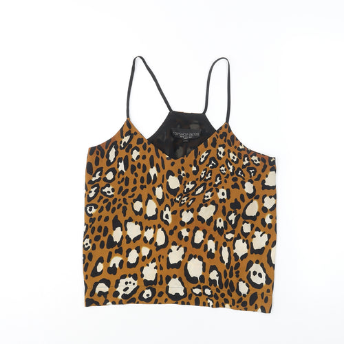 Topshop Womens Brown Animal Print Polyester Basic Blouse Size 8 V-Neck - Jaguar Print