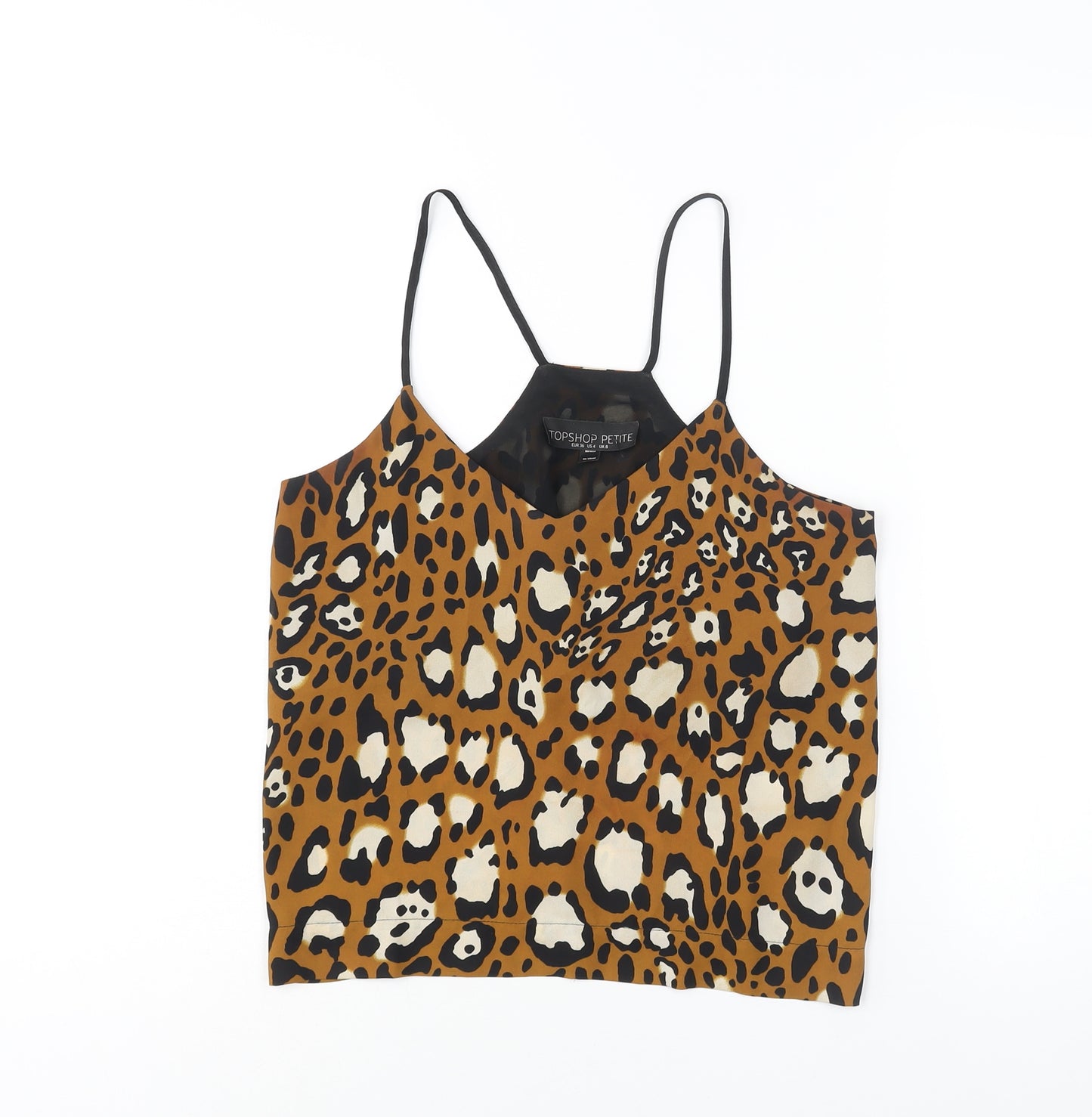 Topshop Womens Brown Animal Print Polyester Basic Blouse Size 8 V-Neck - Jaguar Print