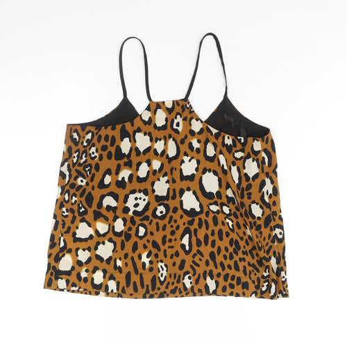 Topshop Womens Brown Animal Print Polyester Basic Blouse Size 8 V-Neck - Jaguar Print