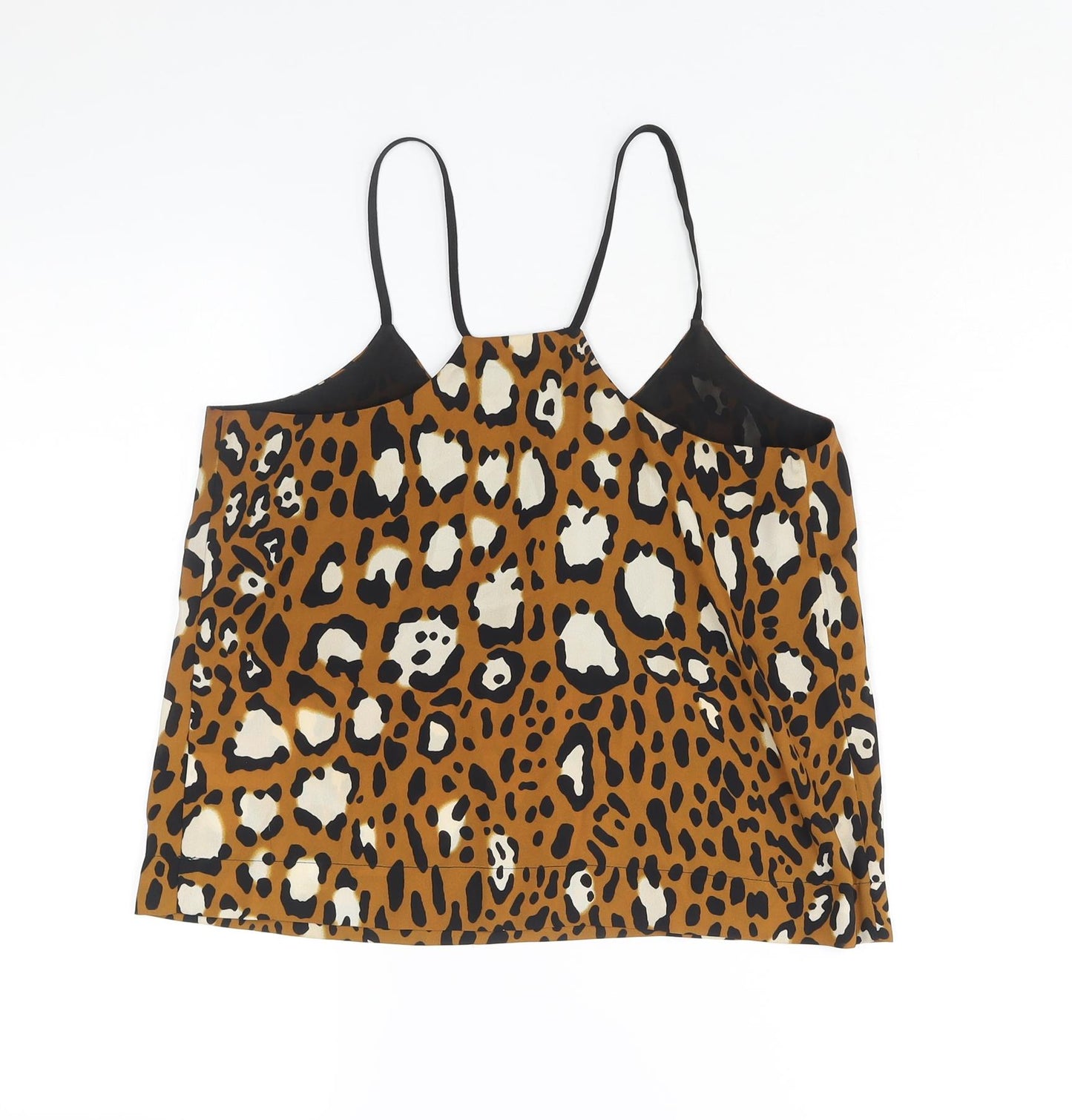 Topshop Womens Brown Animal Print Polyester Basic Blouse Size 8 V-Neck - Jaguar Print