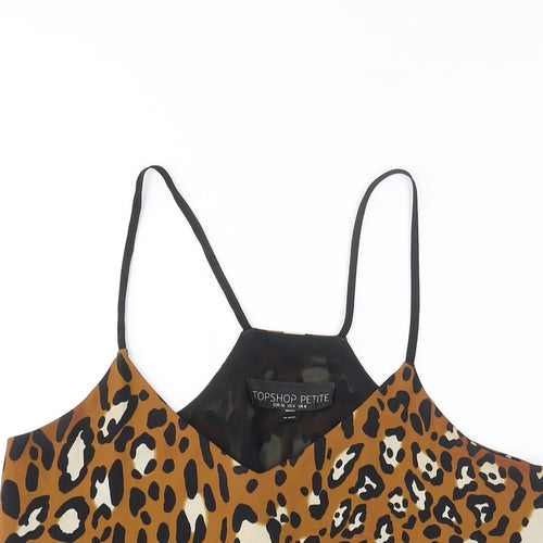 Topshop Womens Brown Animal Print Polyester Basic Blouse Size 8 V-Neck - Jaguar Print