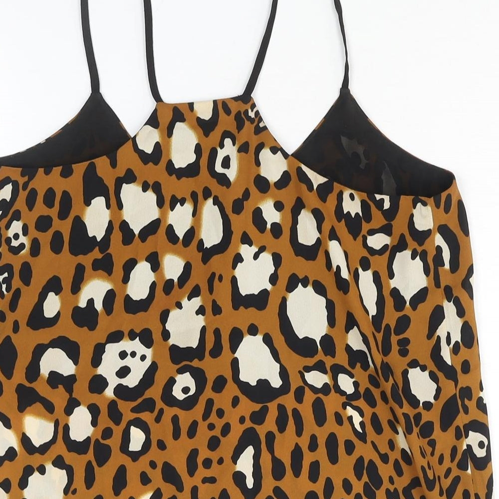 Topshop Womens Brown Animal Print Polyester Basic Blouse Size 8 V-Neck - Jaguar Print