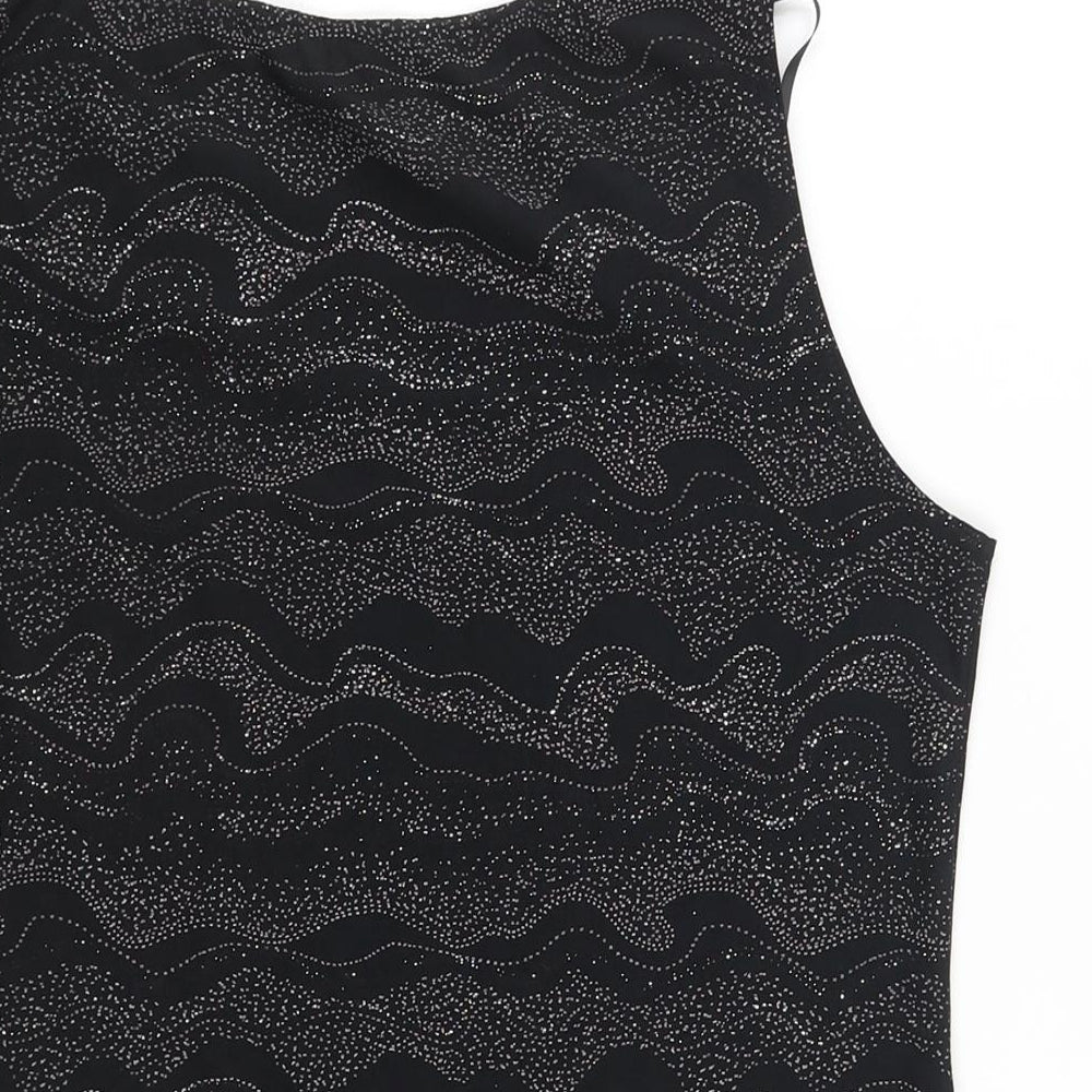 Debenhams Womens Black Geometric Polyester Camisole Blouse Size 14 V-Neck - Glitter