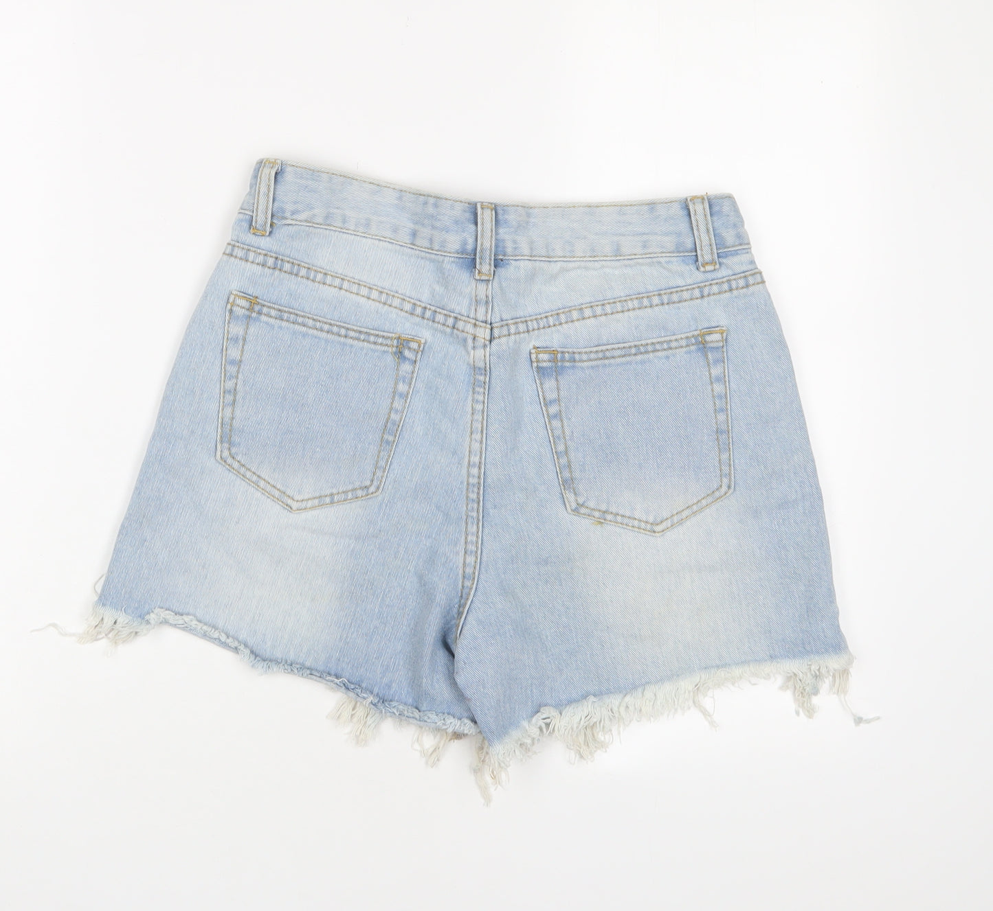 PRETTYLITTLETHING Womens Blue Cotton Hot Pants Shorts Size 10 L4 in Regular Zip - Distressed, Pockets