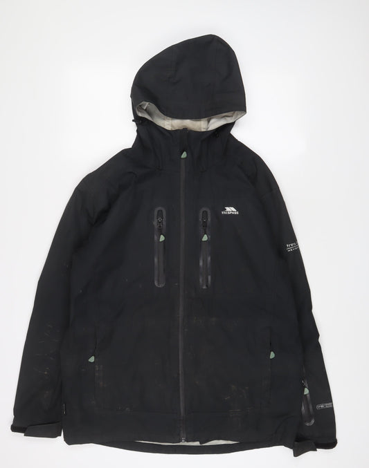 Trespass Mens Black Rain Coat Coat Size M Zip - Logo, Zip Pockets