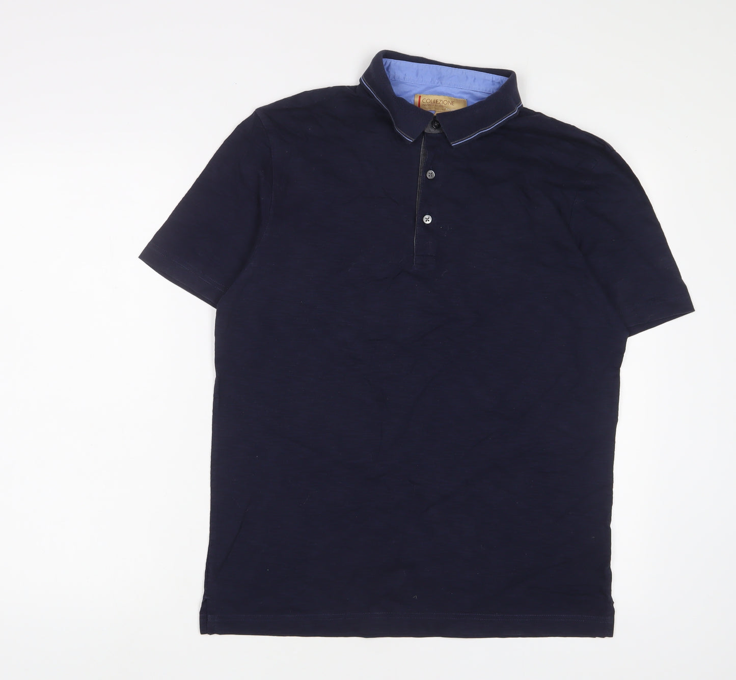 Marks and Spencer Mens Blue Cotton Polo Size M Collared Button