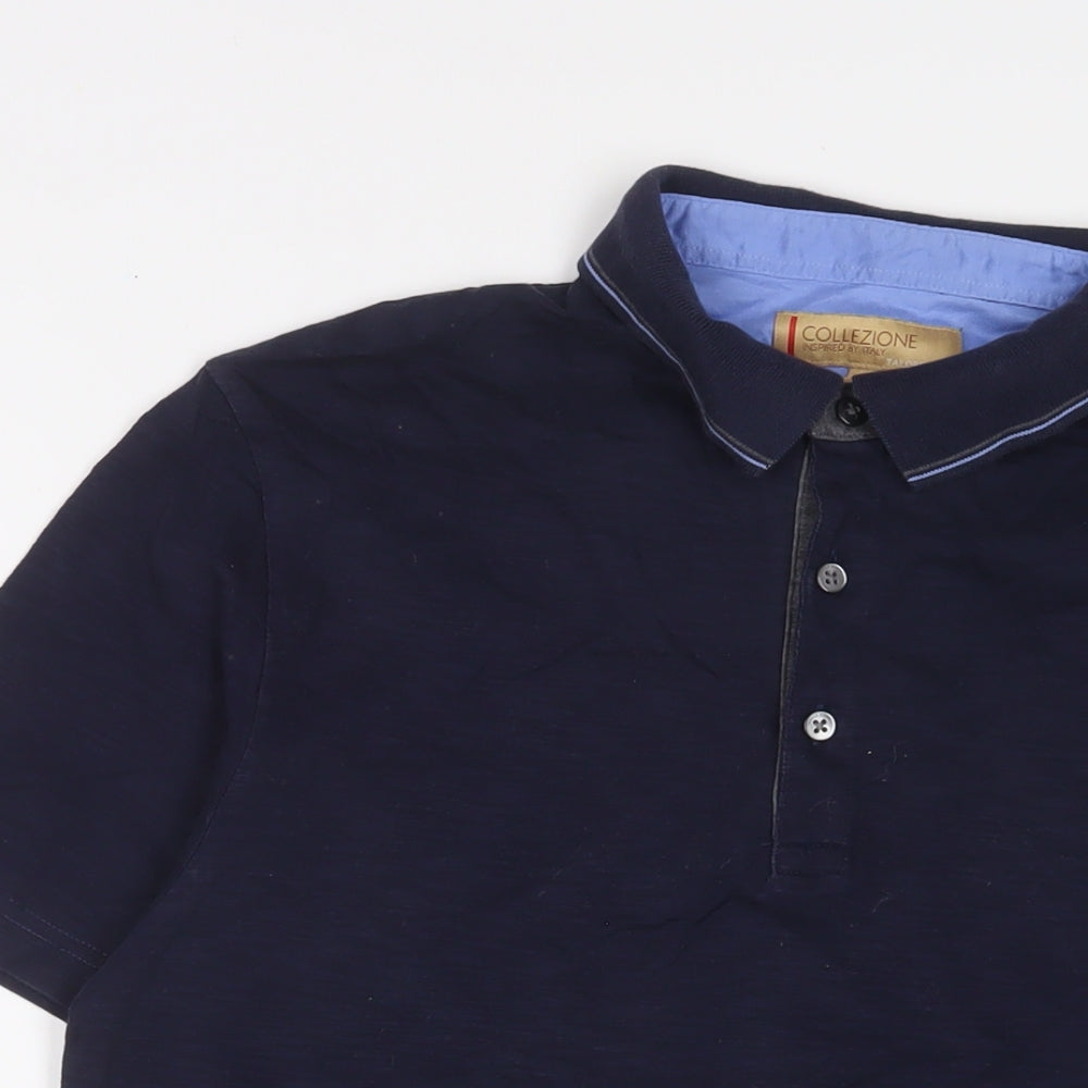 Marks and Spencer Mens Blue Cotton Polo Size M Collared Button