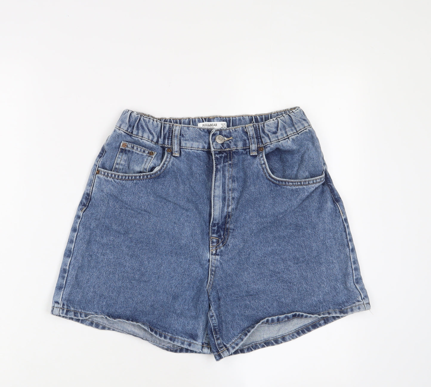 Pull&Bear Womens Blue Cotton Boyfriend Shorts Size 10 L4 in Regular Zip