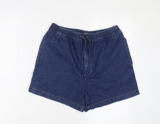 Detail Womens Blue Cotton Boyfriend Shorts Size M L3 in Regular Drawstring