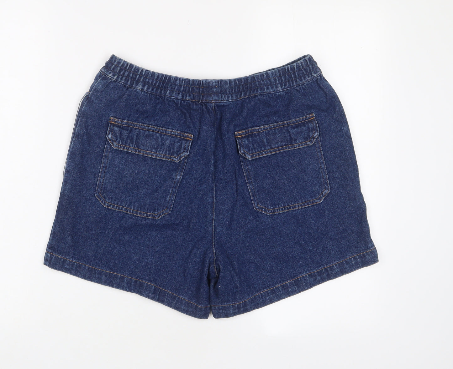 Detail Womens Blue Cotton Boyfriend Shorts Size M L3 in Regular Drawstring