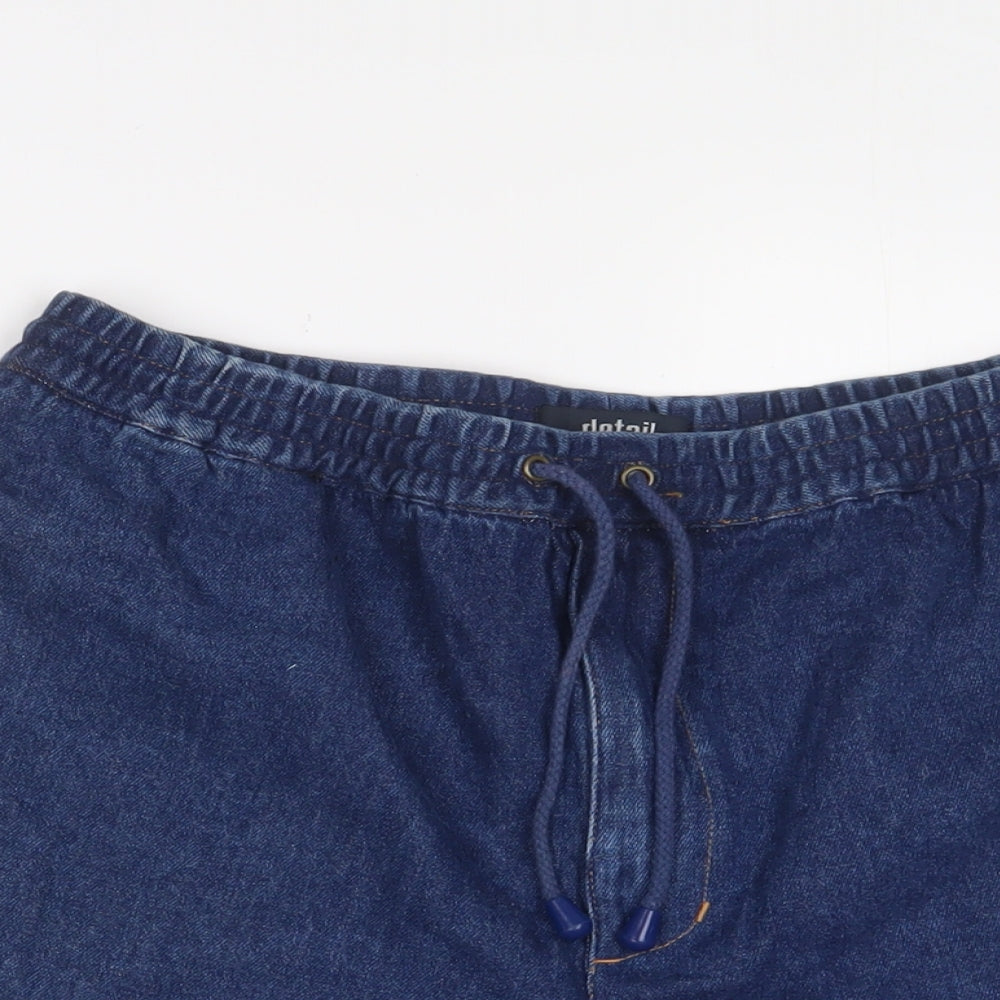 Detail Womens Blue Cotton Boyfriend Shorts Size M L3 in Regular Drawstring