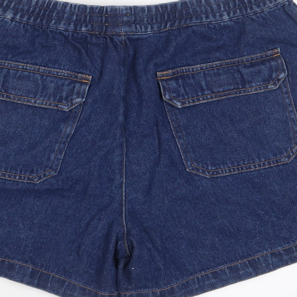 Detail Womens Blue Cotton Boyfriend Shorts Size M L3 in Regular Drawstring