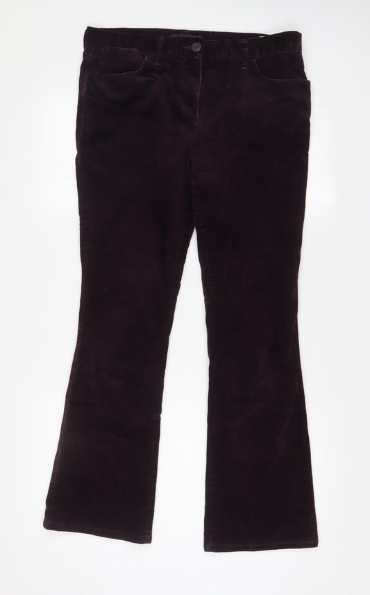 Marks and Spencer Womens Purple Cotton Trousers Size 12 L30 in Regular Zip