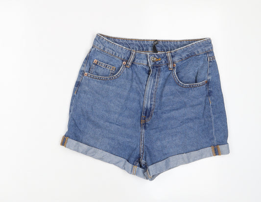 H&M Womens Blue Cotton Boyfriend Shorts Size 10 L3 in Regular Zip